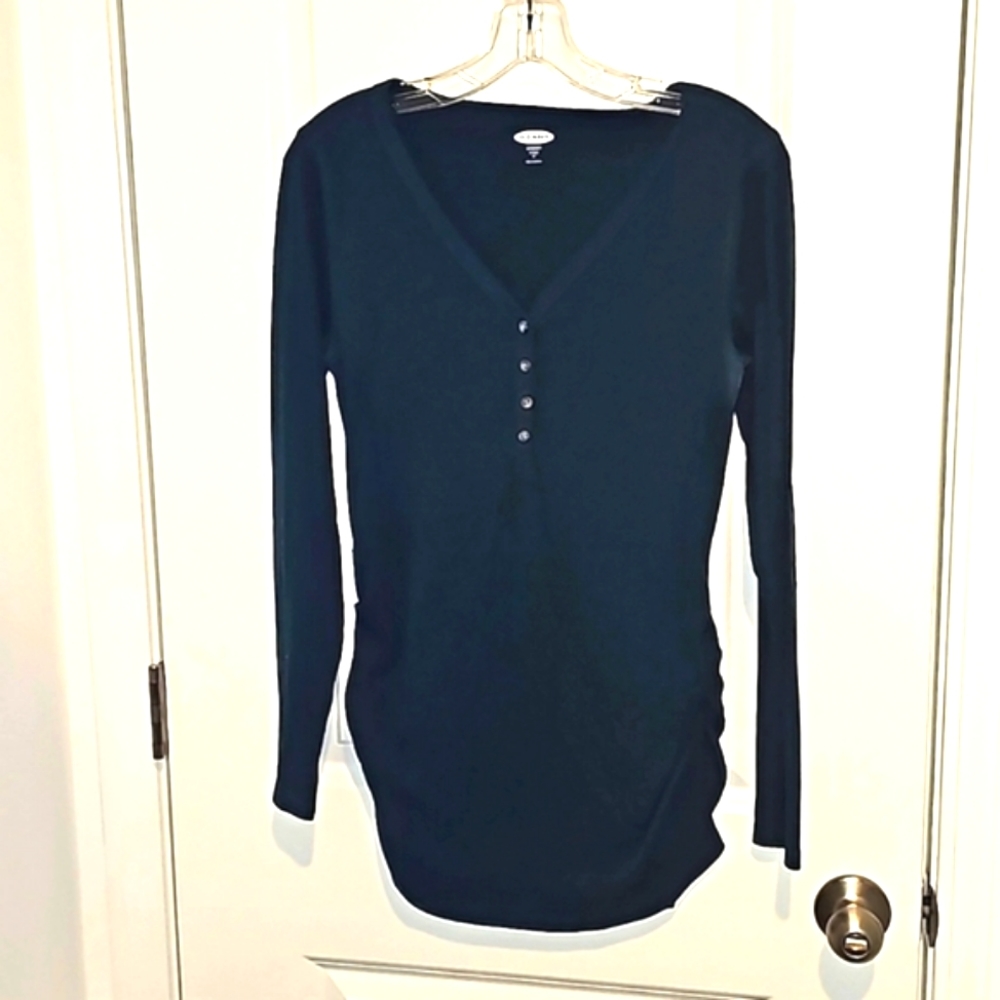 Old Navy Forest Green Henley Fitted Maternity Top Size Medium